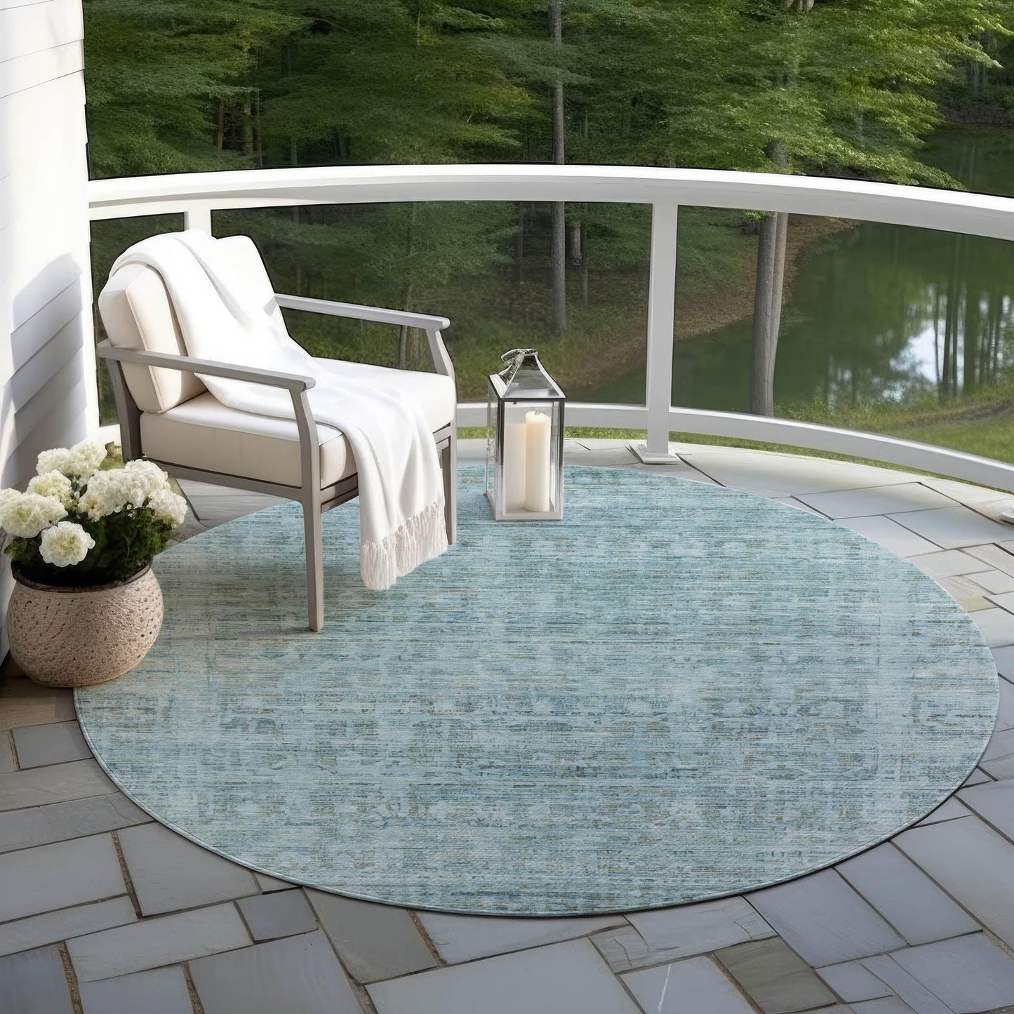 Laeoril Blue Washable Indoor-Outdoor Rug
