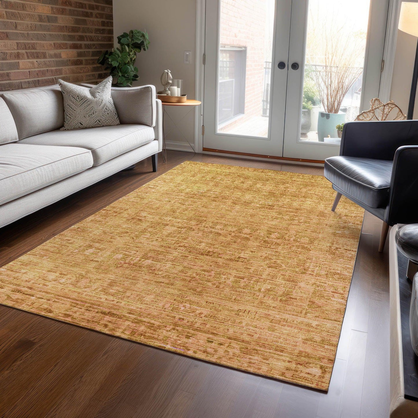 Laeoril Orange Washable Indoor-Outdoor Rug