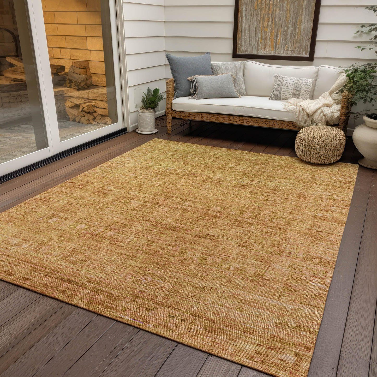 Laeoril Orange Washable Indoor-Outdoor Rug