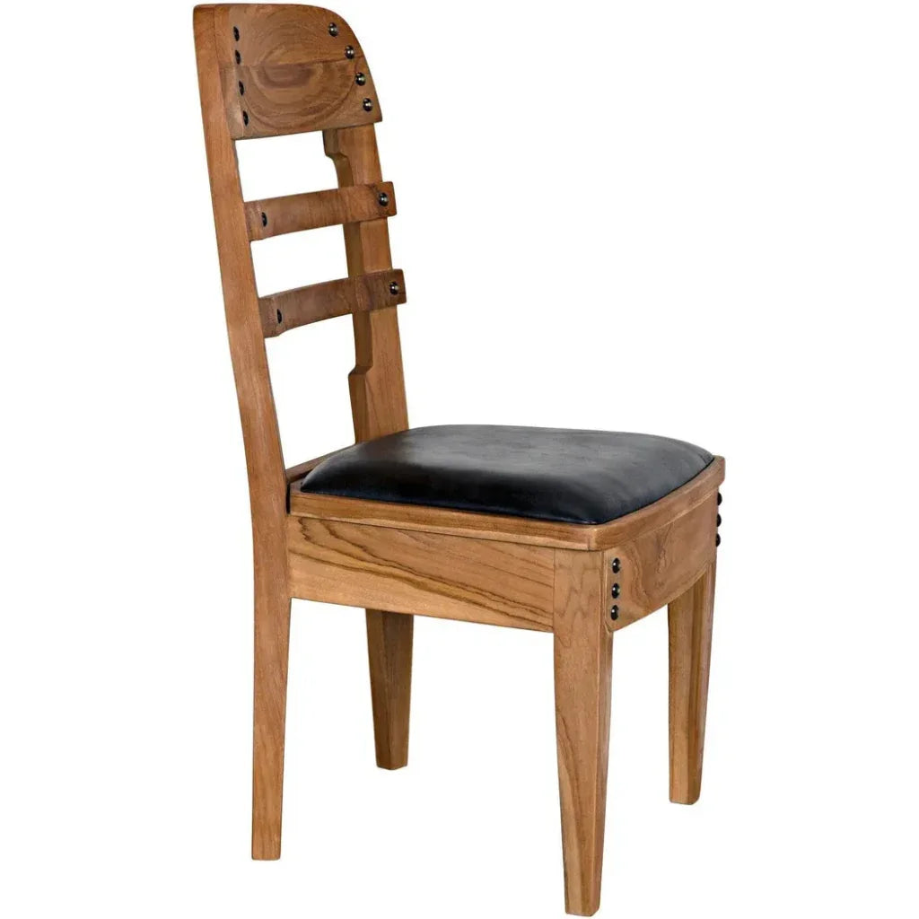 Laila Chair, Teak with Leather - LOOMLAN - Noir - Dining Chairs