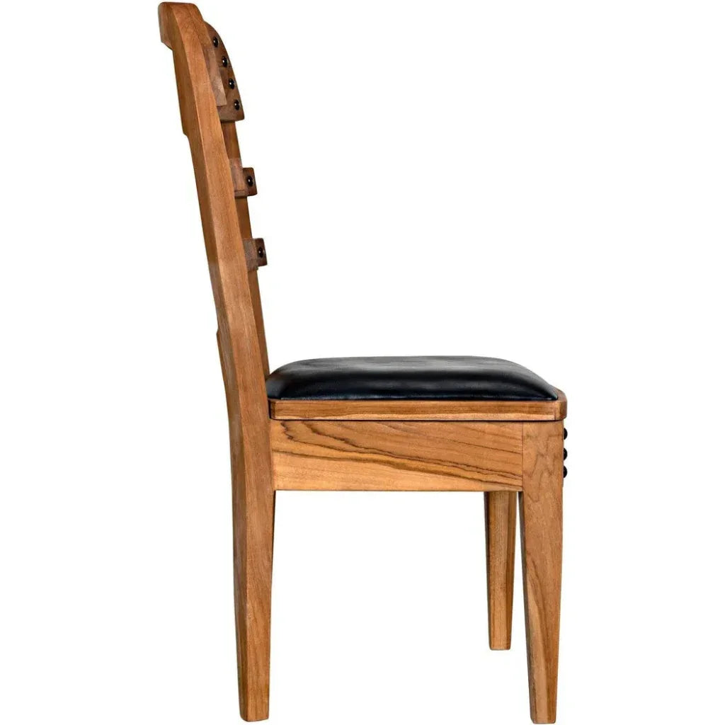 Laila Chair, Teak with Leather - LOOMLAN - Noir - Dining Chairs