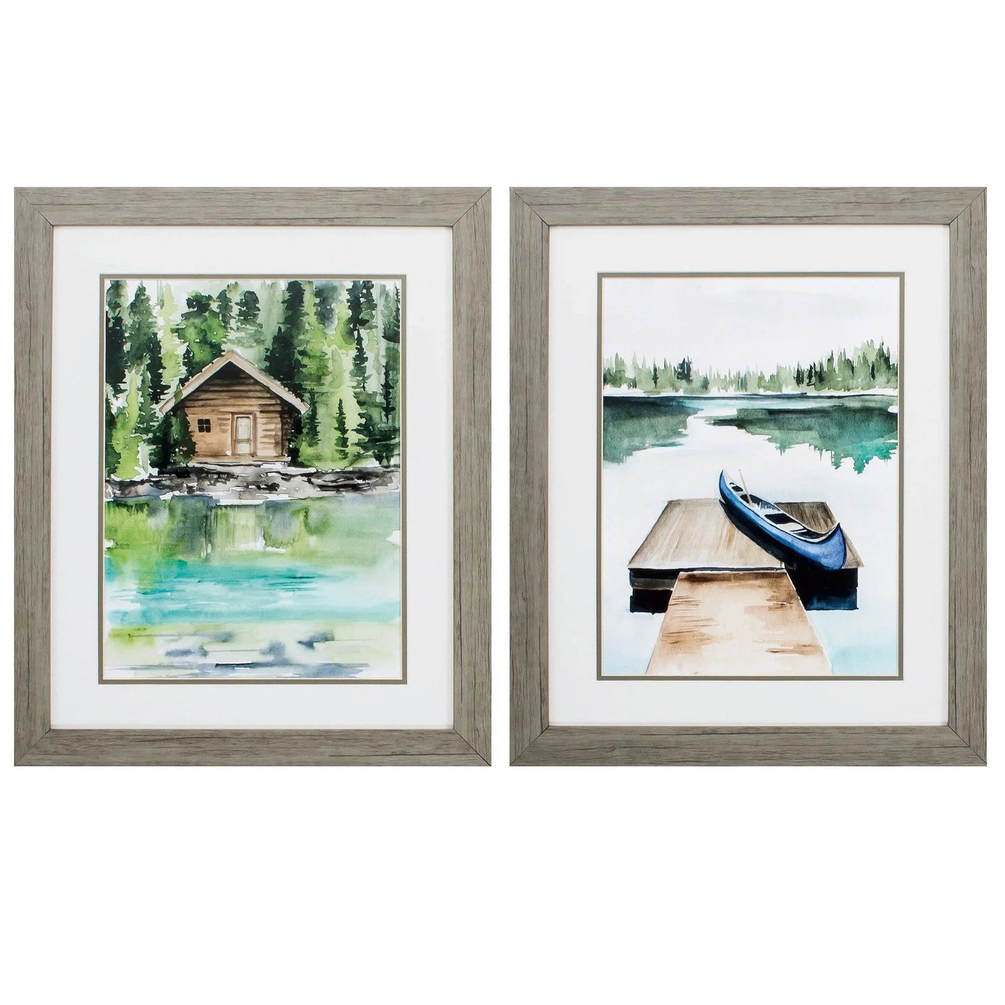 Lake Views Green Framed Wall Art 2PC