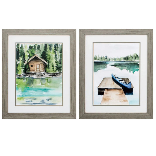Lake Views Green Framed Wall Art 2PC