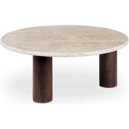 Landon Travertine & Wood Beige Round Coffee Table - LOOMLAN - Moe's Home - Coffee Tables