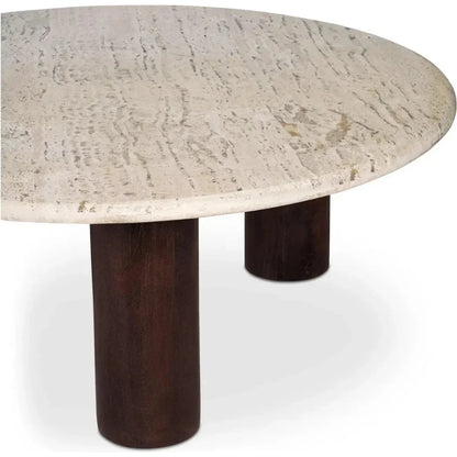 Landon Travertine & Wood Beige Round Coffee Table - LOOMLAN - Moe's Home - Coffee Tables