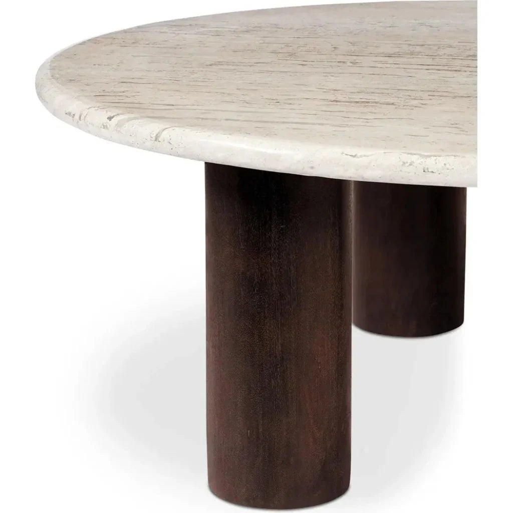 Landon Travertine & Wood Beige Round Coffee Table - LOOMLAN - Moe's Home - Coffee Tables