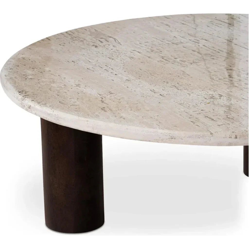 Landon Travertine & Wood Beige Round Coffee Table - LOOMLAN - Moe's Home - Coffee Tables