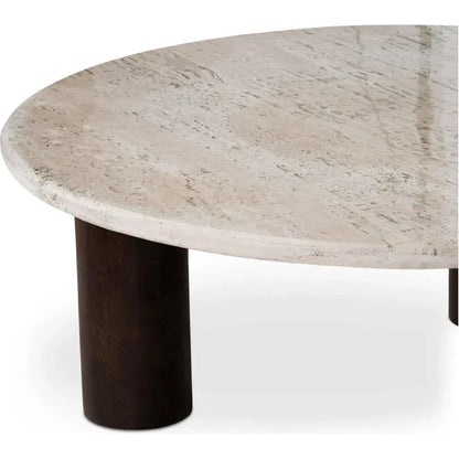 Landon Travertine & Wood Beige Round Coffee Table - LOOMLAN - Moe's Home - Coffee Tables