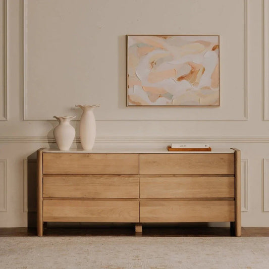 Lane Natural With Marble Top Six Drawer Dresser - LOOMLAN - Moe's Home - Dressers