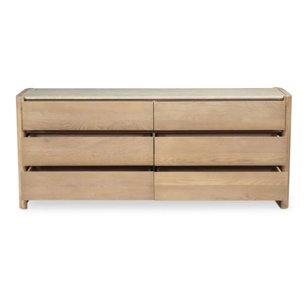 Lane Natural With Marble Top Six Drawer Dresser - LOOMLAN - Moe's Home - Dressers