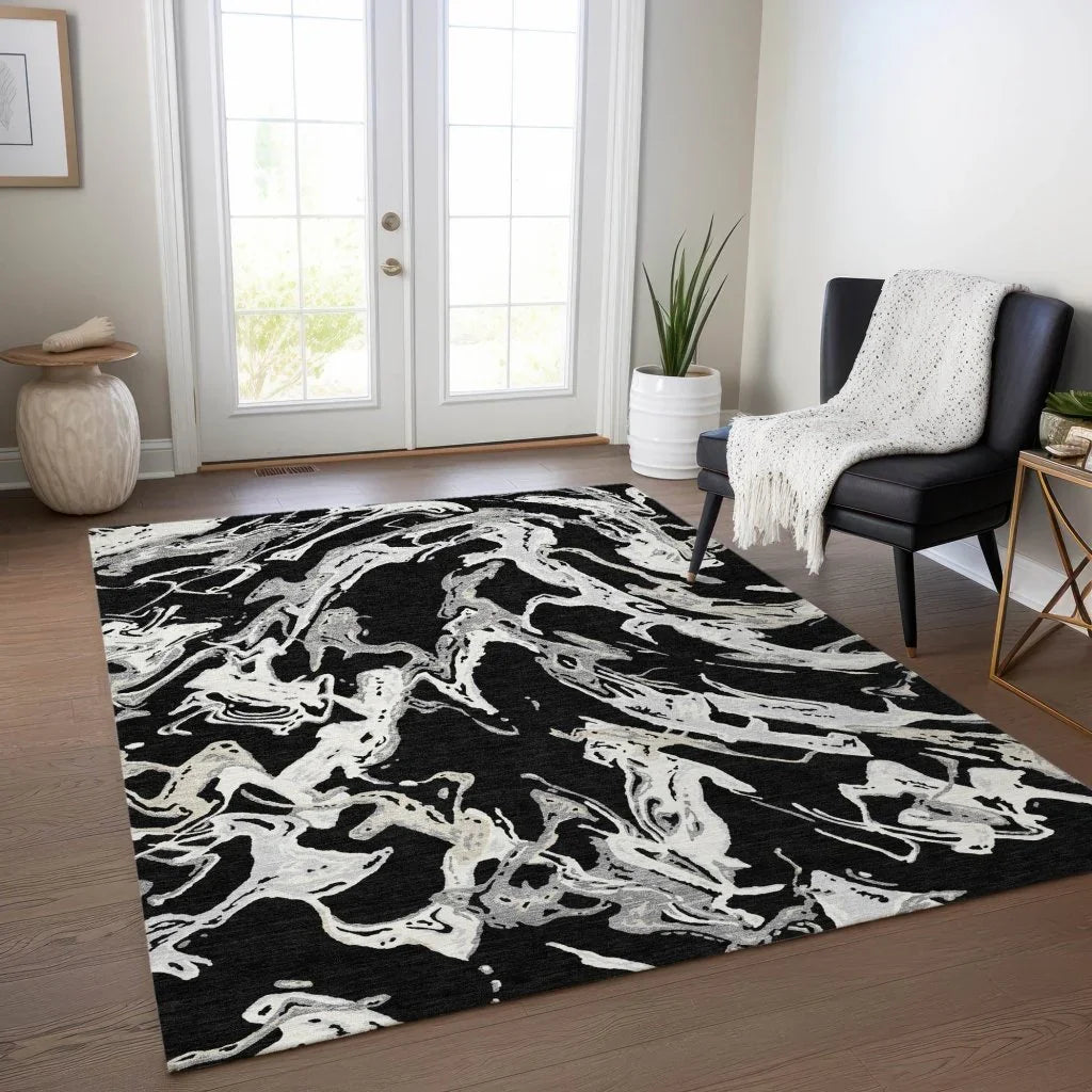 Lani Black Washable Indoor-Outdoor Rug-Outdoor Rugs-LOOMLAN Rugs-LOOMLAN