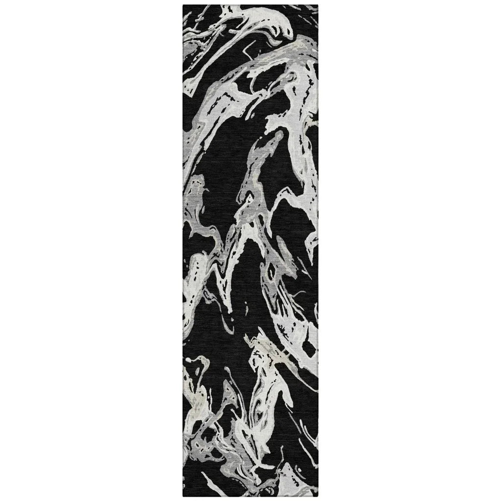 Lani Black Washable Indoor-Outdoor Rug-Outdoor Rugs-LOOMLAN Rugs-2'3" x 7'6"-LOOMLAN