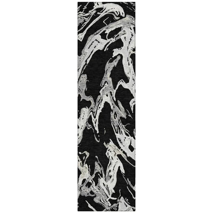 Lani Black Washable Indoor-Outdoor Rug-Outdoor Rugs-LOOMLAN Rugs-2'3" x 7'6"-LOOMLAN