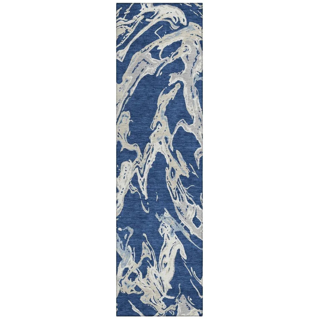 Lani Blue Washable Indoor-Outdoor Rug-Outdoor Rugs-LOOMLAN Rugs-2'3" x 7'6"-LOOMLAN