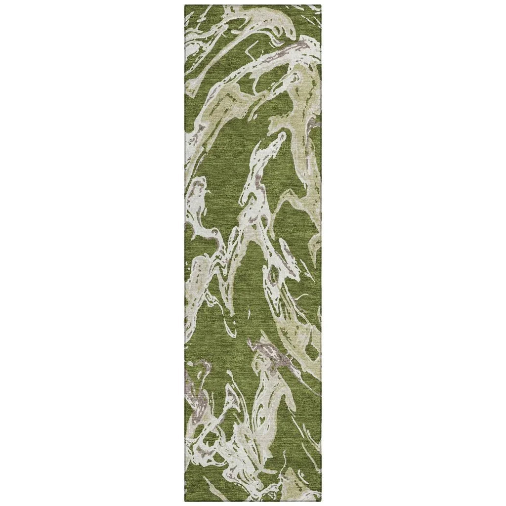 Lani Green Washable Indoor-Outdoor Rug-Outdoor Rugs-LOOMLAN Rugs-2'3" x 7'6"-LOOMLAN