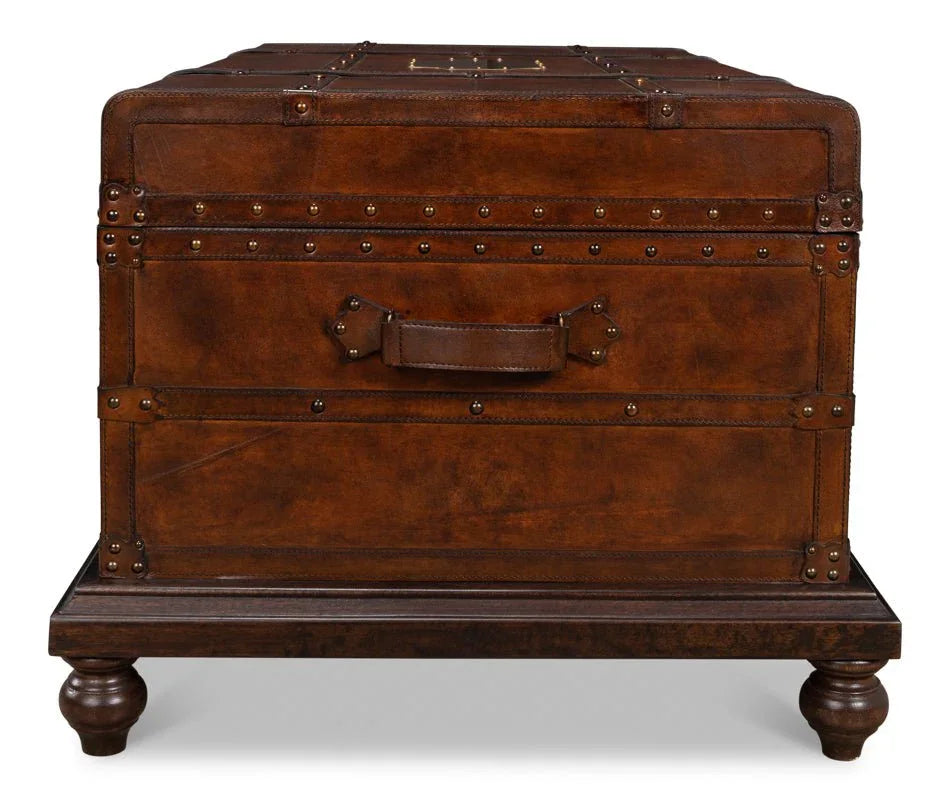 Laramie Trunk Design Leather Coffee Table - LOOMLAN - Sarreid - Coffee Tables