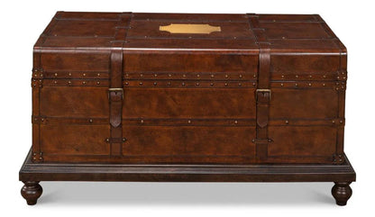 Laramie Trunk Design Leather Coffee Table - LOOMLAN - Sarreid - Coffee Tables