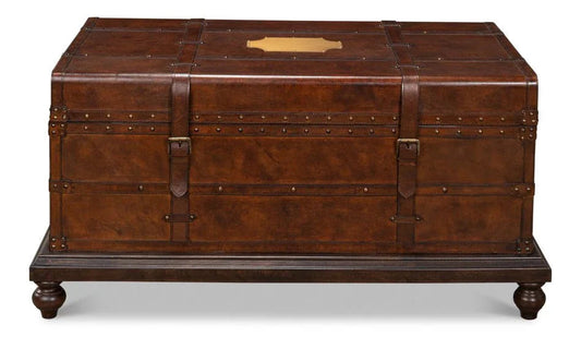 Laramie Trunk Design Leather Coffee Table - LOOMLAN - Sarreid - Coffee Tables