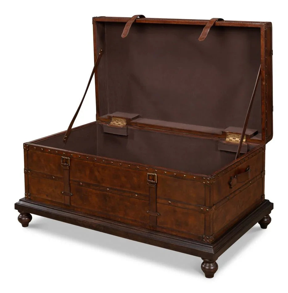 Laramie Trunk Design Leather Coffee Table - LOOMLAN - Sarreid - Coffee Tables
