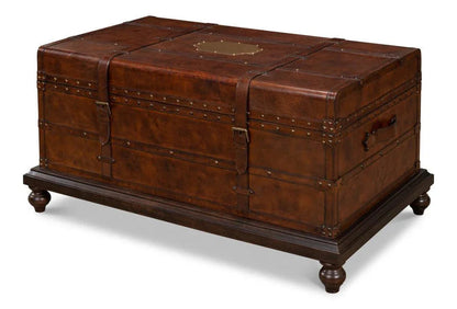 Laramie Trunk Design Leather Coffee Table - LOOMLAN - Sarreid - Coffee Tables