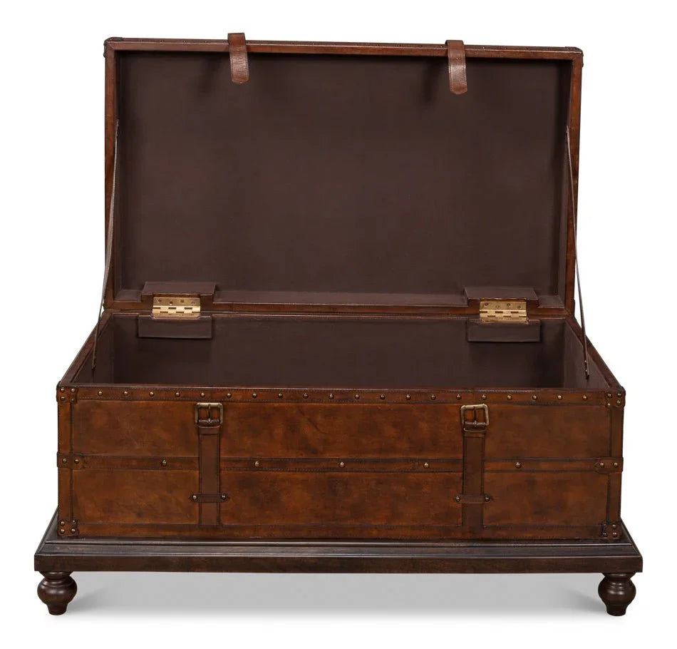 Laramie Trunk Design Leather Coffee Table - LOOMLAN - Sarreid - Coffee Tables