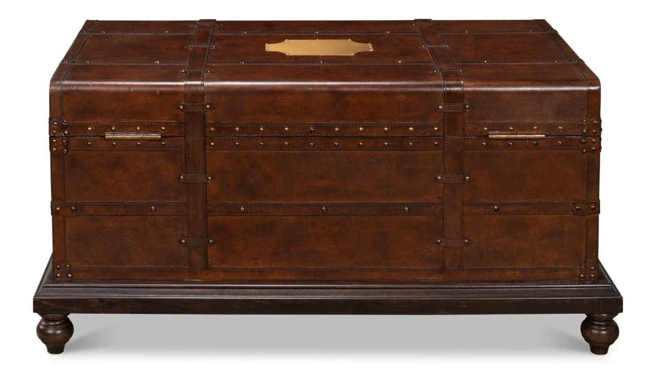 Laramie Trunk Design Leather Coffee Table - LOOMLAN - Sarreid - Coffee Tables