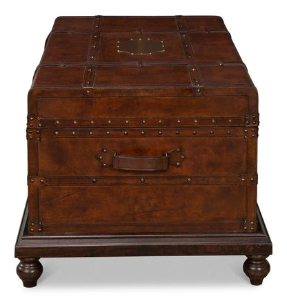 Laramie Trunk Design Leather Coffee Table - LOOMLAN - Sarreid - Coffee Tables