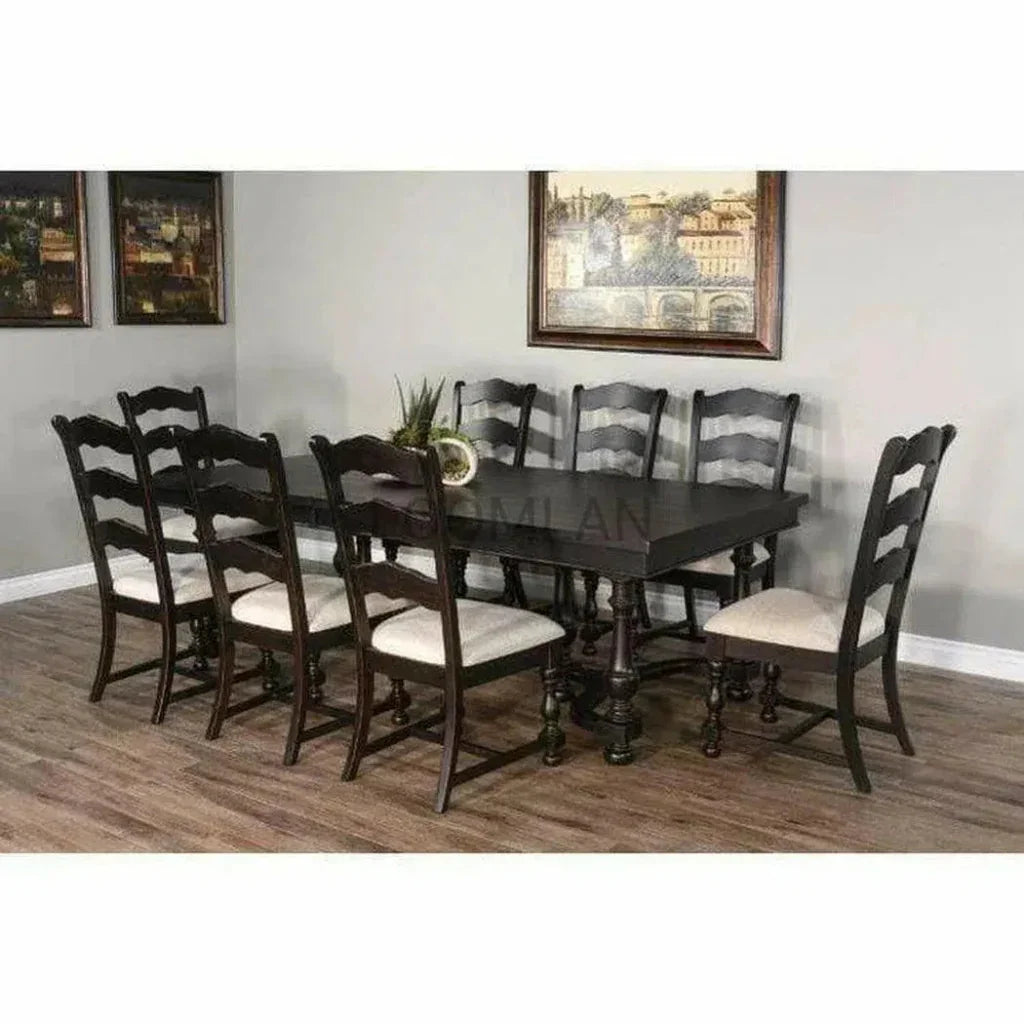 Large Black Extendable Dining Table Seats 10-Dining Tables-Sunny D-LOOMLAN