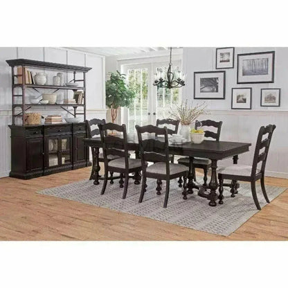 Large Black Extendable Dining Table Seats 10-Dining Tables-Sunny D-LOOMLAN