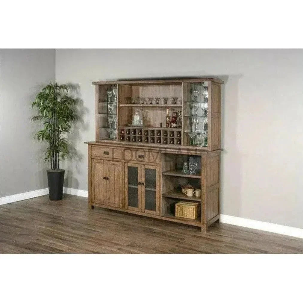 Large Buffet Hatch Wine Rack Glass Shelves - LOOMLAN - Sunny D - Buffets & Curios