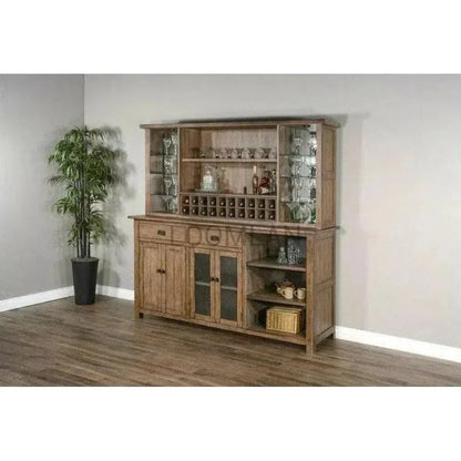 Large Buffet Hatch Wine Rack Glass Shelves - LOOMLAN - Sunny D - Buffets & Curios