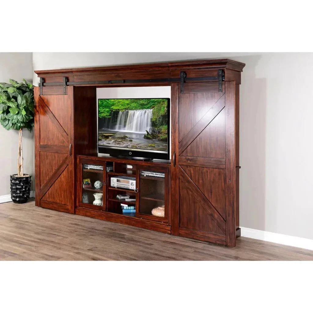 Large Wood Entertainment Wall Unit Barn Doors-Entertainment Wall Unit-Sunny D-LOOMLAN