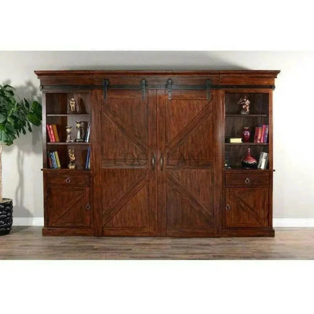 Large Wood Entertainment Wall Unit Barn Doors-Entertainment Wall Unit-Sunny D-LOOMLAN