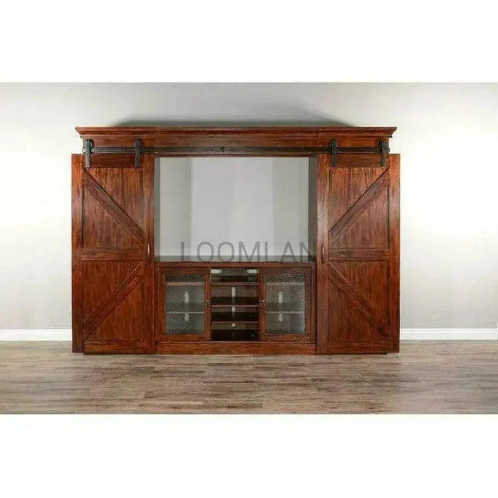 Large Wood Entertainment Wall Unit Barn Doors-Entertainment Wall Unit-Sunny D-LOOMLAN