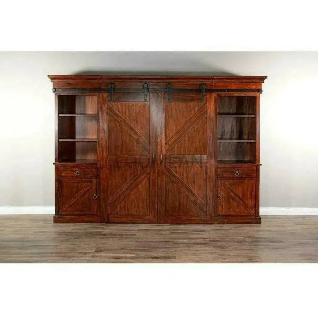 Large Wood Entertainment Wall Unit Barn Doors-Entertainment Wall Unit-Sunny D-LOOMLAN