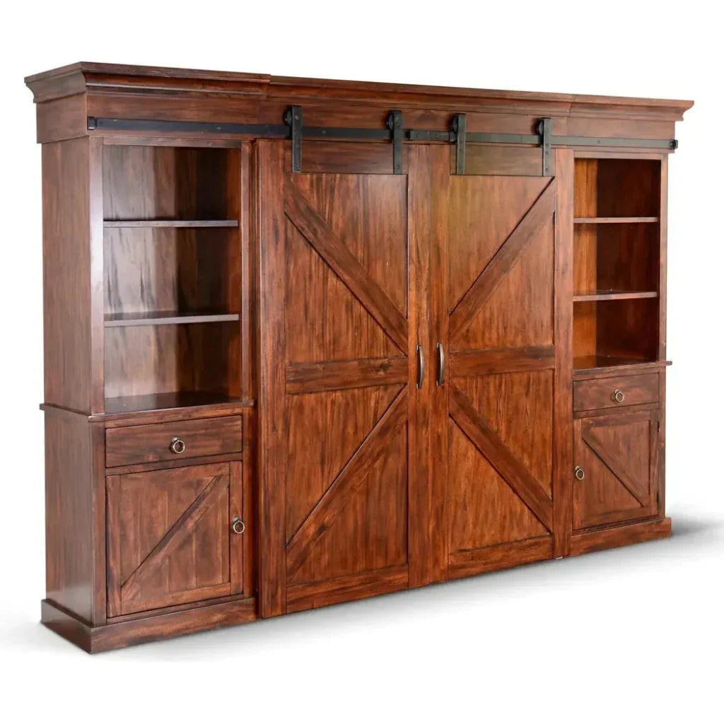 Large Wood Entertainment Wall Unit Barn Doors-Entertainment Wall Unit-Sunny D-LOOMLAN