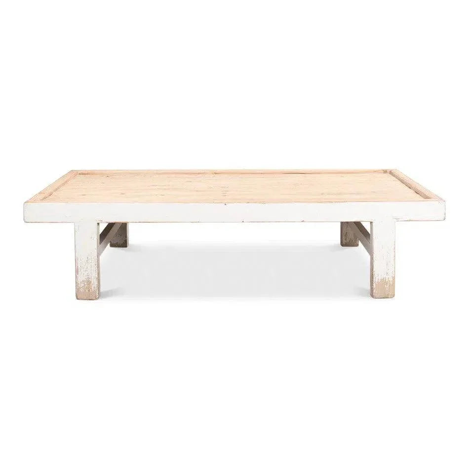 Large Wood Panel Coffee Table Antique White - LOOMLAN - Sarreid - Coffee Tables