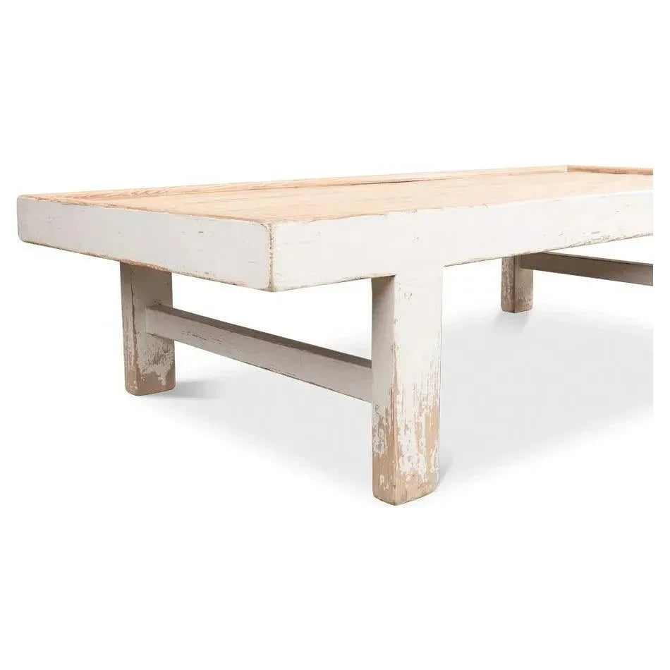 Large Wood Panel Coffee Table Antique White - LOOMLAN - Sarreid - Coffee Tables