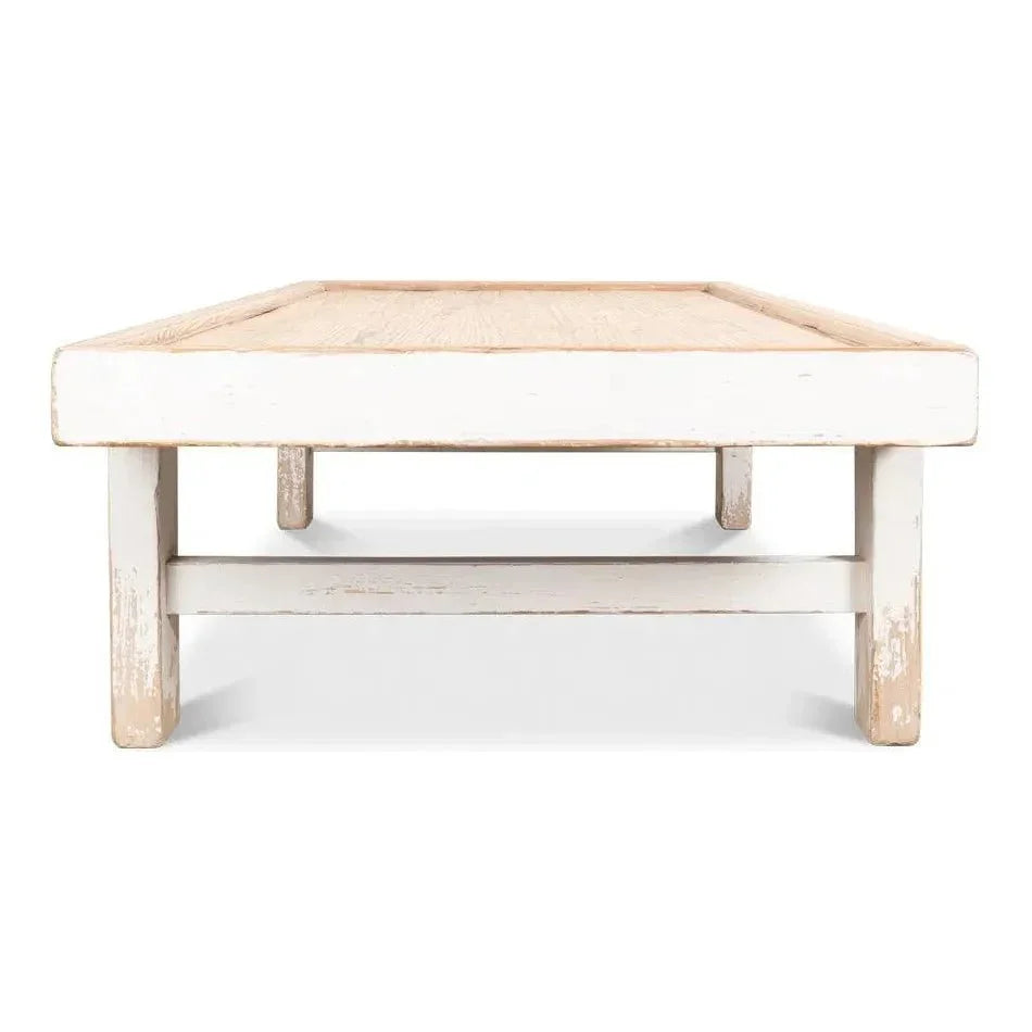 Large Wood Panel Coffee Table Antique White - LOOMLAN - Sarreid - Coffee Tables