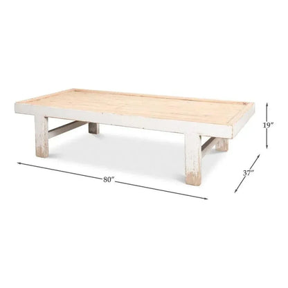 Large Wood Panel Coffee Table Antique White - LOOMLAN - Sarreid - Coffee Tables