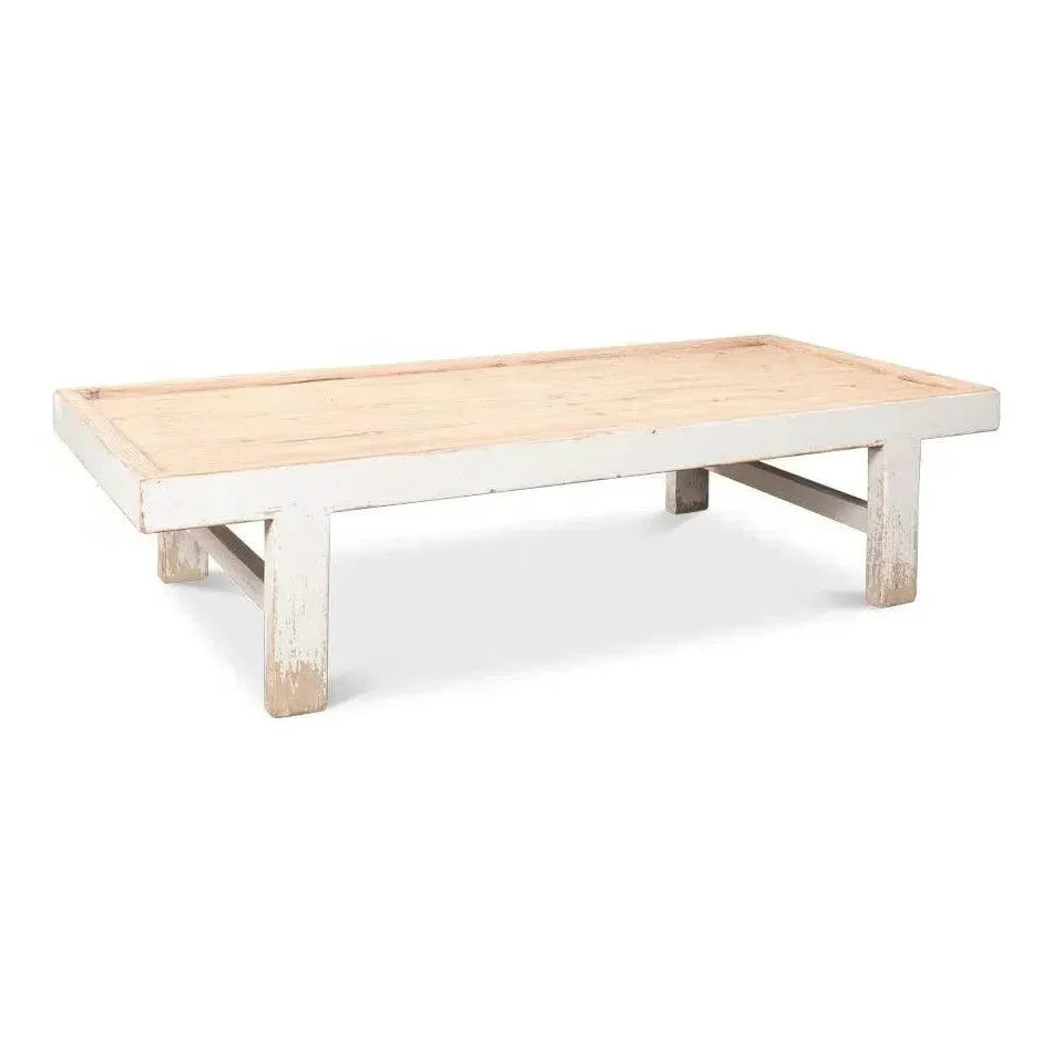Large Wood Panel Coffee Table Antique White - LOOMLAN - Sarreid - Coffee Tables
