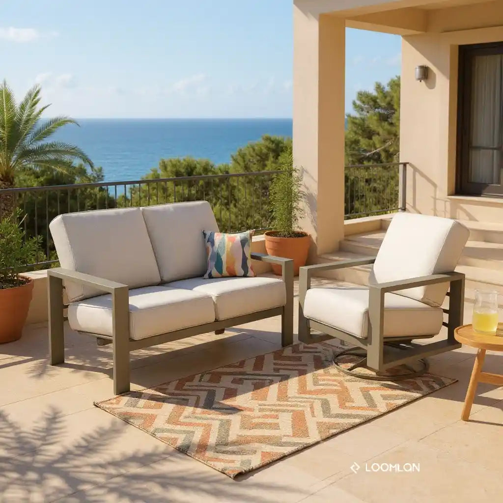 Larssen Deep Cushion Loveseat Durable Aluminum-Outdoor Modulars-Telescope-LOOMLAN