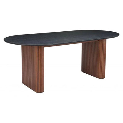 Lassig Wood Black & Walnut Oval Dining Table-Dining Tables-Zuo Modern-LOOMLAN