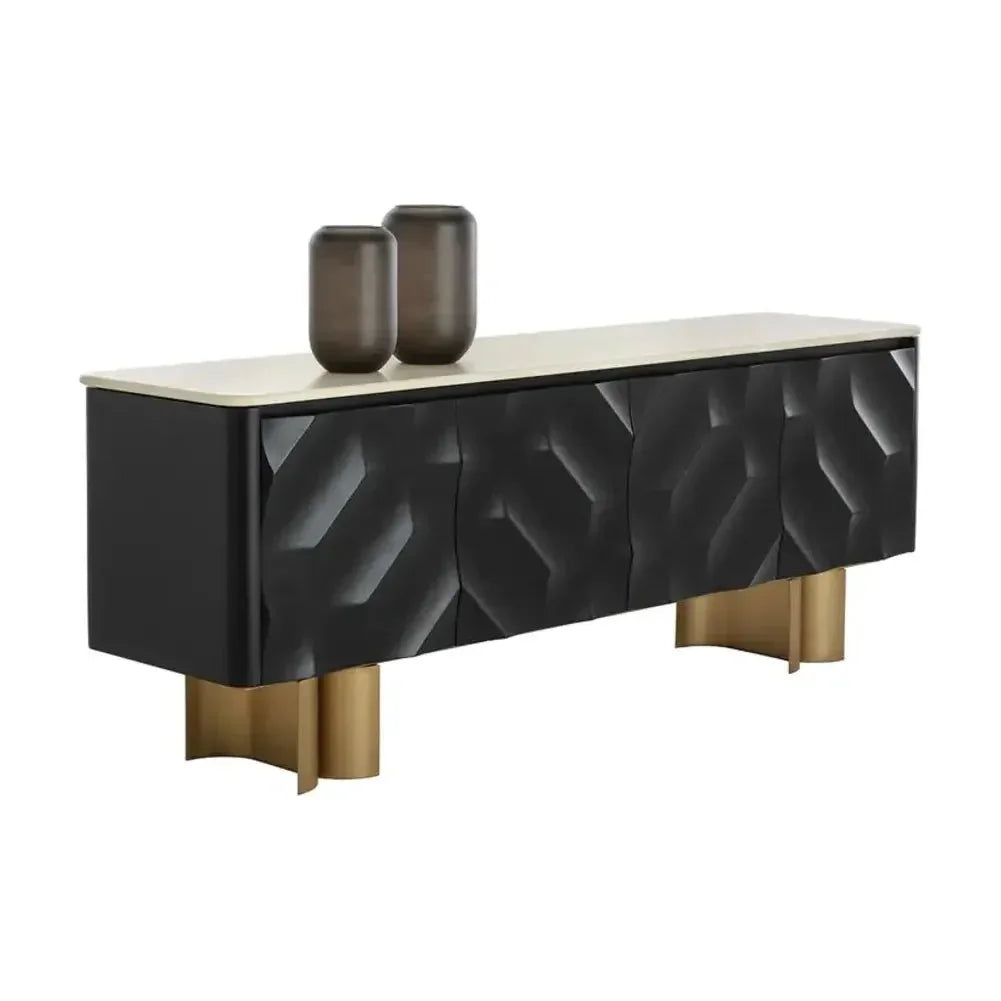 Lautrec Marble Topped Black Sideboard - LOOMLAN - SUNPAN - Sideboards