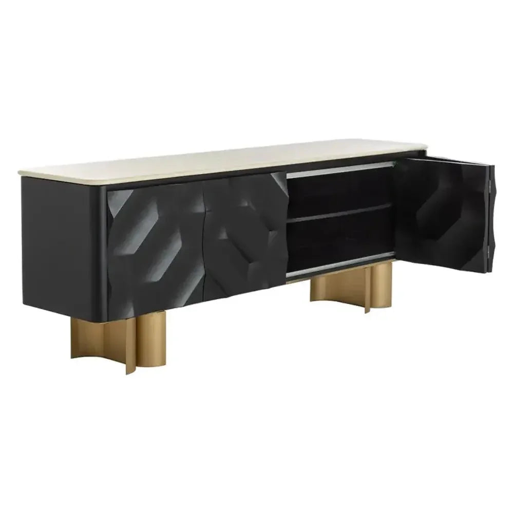 Lautrec Marble Topped Black Sideboard - LOOMLAN - SUNPAN - Sideboards