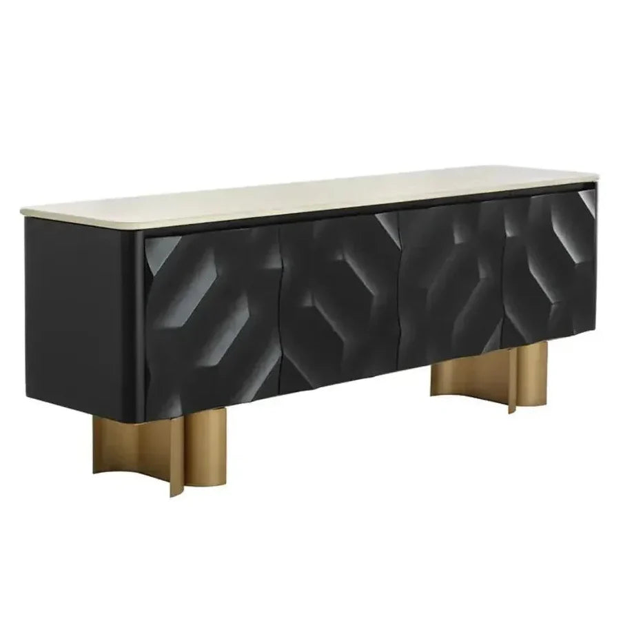 Lautrec Marble Topped Black Sideboard - LOOMLAN - SUNPAN - Sideboards