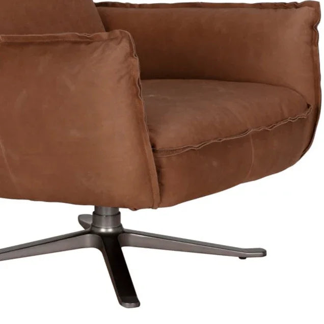 Lawrenceville Brown Leather Swivel Chair - LOOMLAN - Noir - Club Chairs