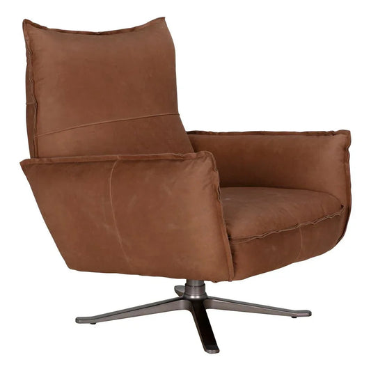 Lawrenceville Brown Leather Swivel Chair - LOOMLAN - Noir - Club Chairs
