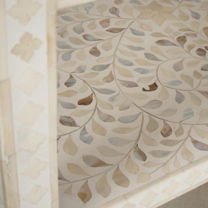 Leaf Inlay Wooden Side Table