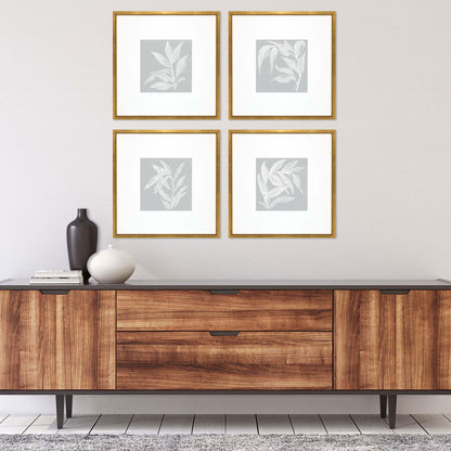 Leaf Study Wood Blue Framed Wall Art 4PC